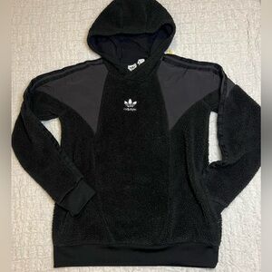 adidas Youth Teddy Sherpa Hooded Sweatshirt- Black 15-16Y/ XL